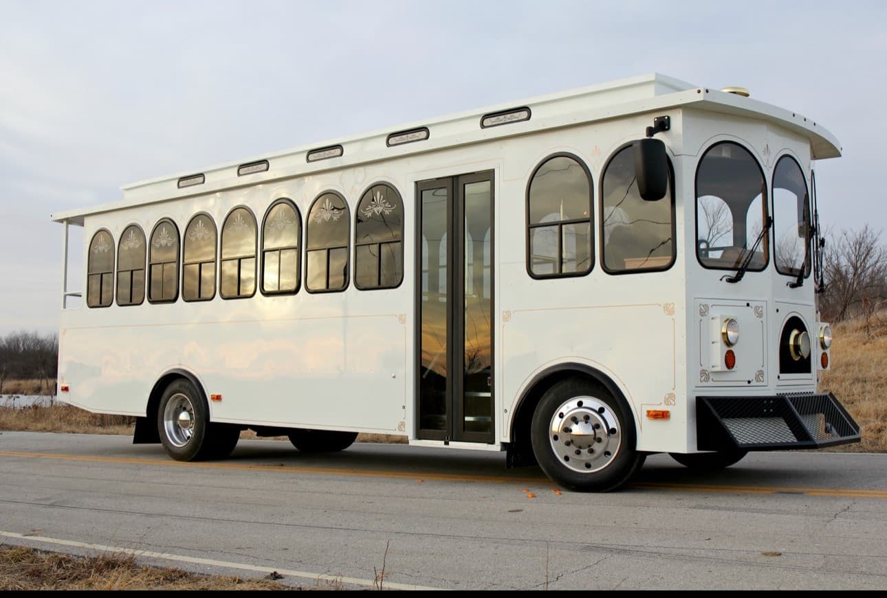 34 Passenger White Trolley - Trolley for charter